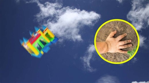 Brincolín inflable se levanta por el viento con niño y pasó la desgracia | FOTOS