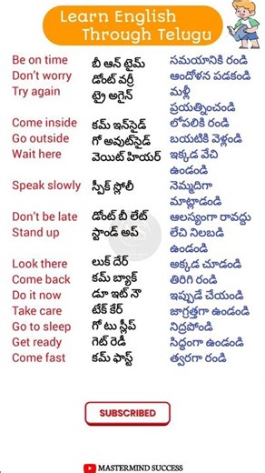Daily Use Small English Sentences with Telugu Meaning #shorts #mastermindsuccess #english #telugu