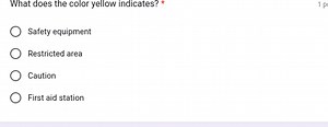 What does the color yellow indicate?Safety equipmentRestrict... | Filo