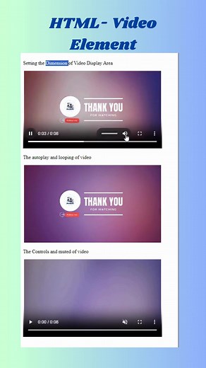 HTML- Video elements | HTML Tutorial for beginners 💻💬 #foryou #foryoupage #fyp #fypシ #fypシ゚viral #webdesign #webdevelopment #htmlcss #tutorial #for #beginner