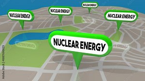 Nuclear Energy Pins on Map Power Plant Locations New Construction Development Area Region 3d Animation