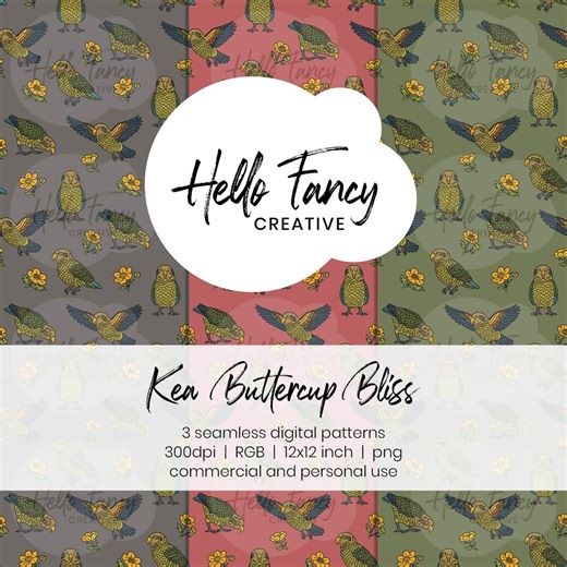 Natural Kea Bird & Buttercup Pattern – Earthy New Zealand Native Bird Design - Etsy