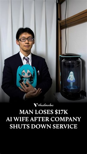 Hustler Vibez on Instagram: "A Japanese man invested $17,000 to marry an AI hologram named Hatsune Miku, only to lose her overnight when the service was shut down, leading him to feel “widowed by software.” This situation underscores the emotional and financial implications of digital relationships in the AI era. Let us know your thoughts below ⬇️ - Follow @hustlersvibez"