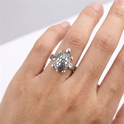 Turtle Ring Silver – Adjustable Stainless Steel Sea Animal Ring, Minimal Unisex Jewelry - Etsy