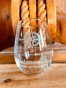 Cape Cod Nautical Compass Stemless Wine Glass Laser Engraved Can Be Personalized 3 Sizes Available - Etsy