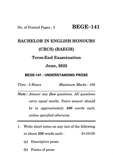 BEGE–141 June 2025 | IGNOU Previous Year Question Paper