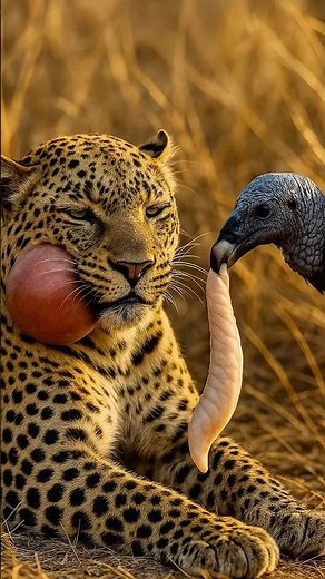 “Unbelievable! Vulture Removes Huge Worm from Leopard’s Neck!”#shorts