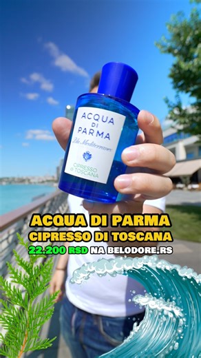 Letnji parfem koji niko nema iz Belodore Srbija . Acqua di Parma Cipresso di Toscana priziva atmosferu toskanske obale, gde se mirisi prirode prepliću sa povetarcem Mediterana. Otvara se živahnom kombinacijom citrusa i elemi smole, koja odmah budi osećaj svežine. Srce parfema donosi aromatične note lavande, ružmarina i kadulje, evocirajući šetnju kroz sunčane brdašce obrasla čempresima. U pozadini se oseća lagani vetar iz šume – sa primesama čempresa i borovine, ali bez oštrine, više kao mirna s