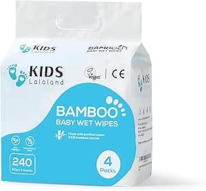 Baby Wet Wipes, Bamboo Viscose, Eco-Friendly, Unscented for Sensitive Newborn Skin, Hypoallergenic, Perfect for Travel, 240 Count