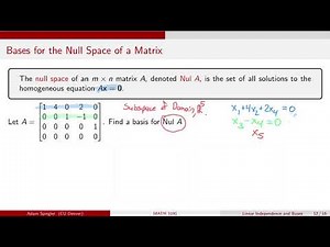 MATH 3191: Finding a Basis for Null Space of a Matrix