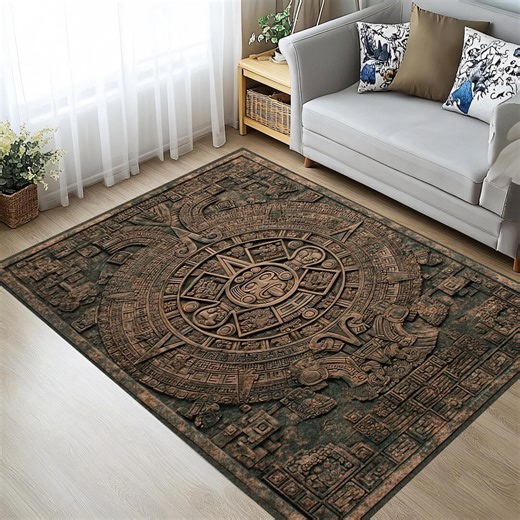 Aztec Calendar Rug – 3D Sun Stone Area Rug for Sacred Spaces, Study or Cultural Decor - Etsy
