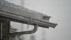 Roof Gutters Overflowing During a Heavy Rain Storm