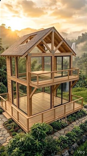 Rice Field Horizon Floating Roof Villa | Satisfying Construction Timelapse 360°