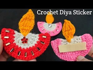 Crochet Diya Sticker | Craft Idea for Diwali | DIY Woolen Sticker | Diwali Special Diya Decoration