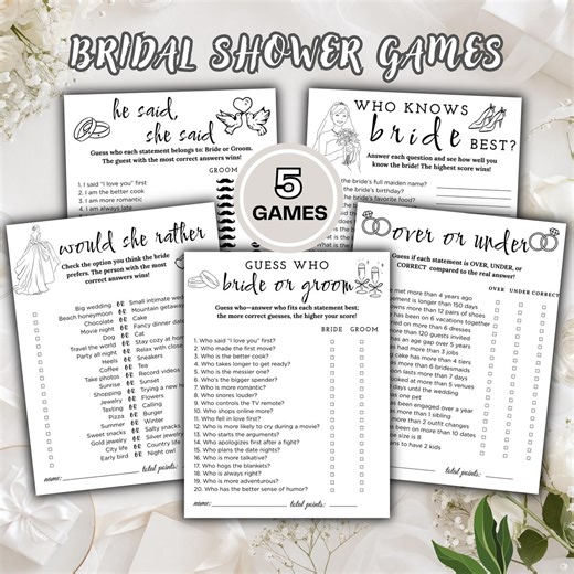Bridal Shower Games Bundle, Minimalist Bridal Party Ideas, Printable Game Cards (PDF) - Etsy