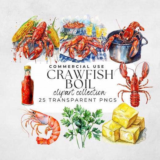Crawfish Clipart Watercolor Seafood Clipart Shrimp Clipart Seafood Prawn Clipart Crawfish Boil Svg Kitchen Clip Art, Crawfish Boil Png - Etsy