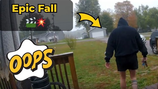 Funny moment as woman slips on her steps while going out for the first time in days