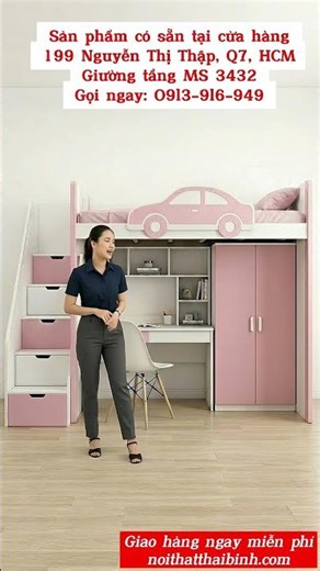 Giường tầng kết hợp bàn học tủ quần áo MS 3432