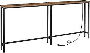 HOOBRO 70.9" Narrow Console Table with Charging Station, 5.9" Sofa Table with 2 Power Outlets and USB Ports, Long Entryway Tables Behind Couch Table, for Hallway, Livingroom, Rustic Brown BF185UXG01G1