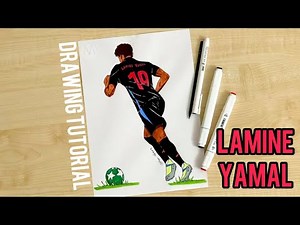 How to draw Lamine Yamal Barcelona jersey / Lamine Yamal soccer player drawing tutorial