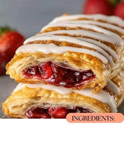 Homemade Toaster Strudel Flaky, golden puff pastry stuffed with gooey berry filling and drizzled in sweet vanilla icing—better than the box and way more satisfying. 📝 Ingredients For the Pastries (makes 6): 2 sheets puff pastry, thawed 2/3 cup berry jam (strawberry, raspberry, or blueberry) 2 tsp cornstarch For the Egg Wash: 1 large egg 1 Tbsp water For the Icing: 1½ Tbsp salted butter, melted 1 cup powdered sugar 1½ Tbsp half-and-half (more if needed) ¼ tsp vanilla extract ⅛ tsp almond extract