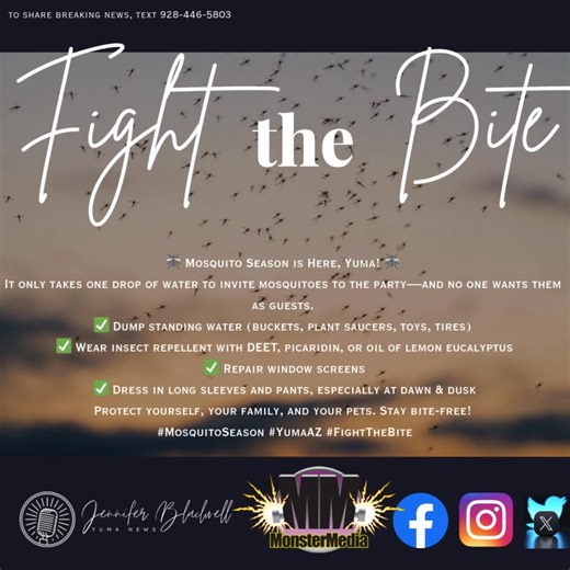 The Yuma County Pest Abatement District has confirmed several mosquito pools testing positive for West Nile virus (WNV) and St. Louis encephalitis virus (SLEV) from traps placed on October 14 in the Yuma East Wetlands and surrounding areas. Positive detections were found at the YEW North Side, Quechan Boat Ramp, West Gate, Levee Curve, Channel & 2E, Center location, and Morales Dam House. Multiple pools tested positive for SLEV, and two locations also tested positive for WNV. Residents can take 