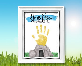 Easter Handprint Art, He is Risen Matthew 28:6, Resurrection Empty Tomb Craft