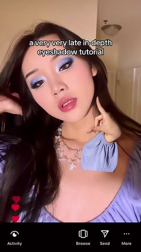 people go crazy for the blue eyeshadow looks! i dont blame them tho 🤷🏻‍♀️ #blueeyeshadow #eyeshadowtutorial #indepthtutorial #eyeshadowtips . products used: @YesStyle choyu makeup brush (set of 6) (use code SOUR12 for 12% off but seriously if you’re looking for smaller eye brushes these are it!!!) @Gavissi Beauty ® single eyeshadows in immortal, silky and halove @about-face beauty line artist eyeliner in blue is the new black @Kaleidos Makeup symphony contour trio in light @Lilly Lashes 3D fau