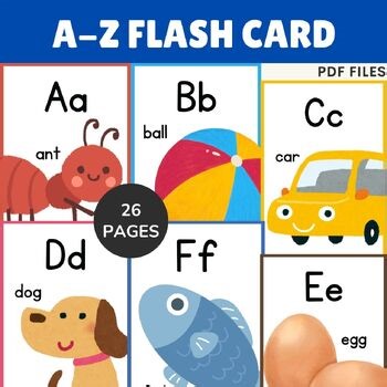 A-Z Flash Cards 26 Pages | Printable Alphabet Flashcards for Toddlers
