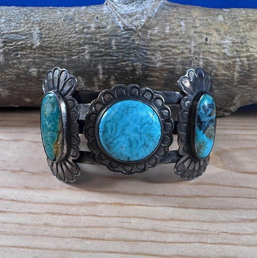 1940's -1950's, Navajo 3 Turquoise Silver Cuff Bracelet, Vintage   Very Old, - Etsy