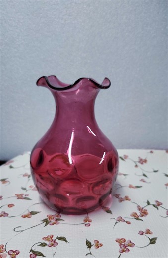Vintage Fenton Cranberry Glass Thumbprint Coin Dot Ruffled Top - Etsy