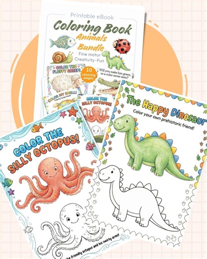 10 Animal Coloring Pages | Printable Kids Painting Activity | Dinosaur Shark Monkey Turtle and More - Etsy
