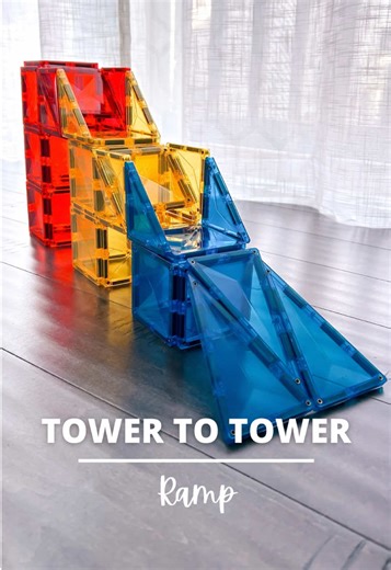 🏗️ Tower-to-Tower Ramp Build! Stack it high, connect the towers, and watch cars or balls race down the ramp. This build is all about balance, problem-solving, and big fun. ✨ Included in my Magnetic Tiles Unlimited Book—now with almost 70 play ideas and still growing! 📗 Book link in bio. #magnetictiles #stemplay #openendedplay #kidsactivities #playbasedlearning