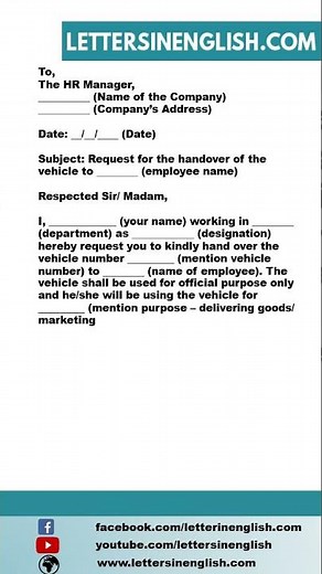 Request Letter for Vehicle Handover to Employee in Company