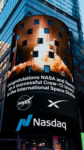 Nasdaq on Instagram: "The @Nasdaq Tower lights up today for @NASA's SpaceX Crew-12 Mission—the latest Commercial Crew rotation to the International Space Station (@ISS) to advance research and technology for future Moon and Mars missions."