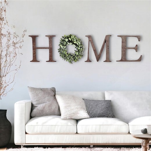 Home Wall Letters & Mistletoe Wreath, Wood Letter Home Sign, Farmhouse Chic, Winter Wall Decor, Large Wood Sign, Living Room/entry Way Decor - Etsy