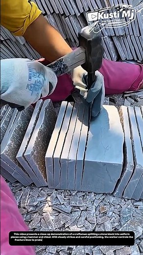Manual Stone Splitting Technique | Skilled Chisel Method for Precision Cuts.
