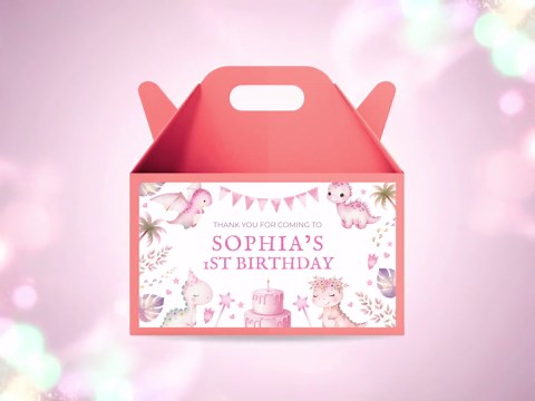 Editable Pink Dinosaur Gable Box Label: First Birthday Party Favor, Baby Girl Dino Party Decor, Printable Template, Digital Download, BC02 - Etsy