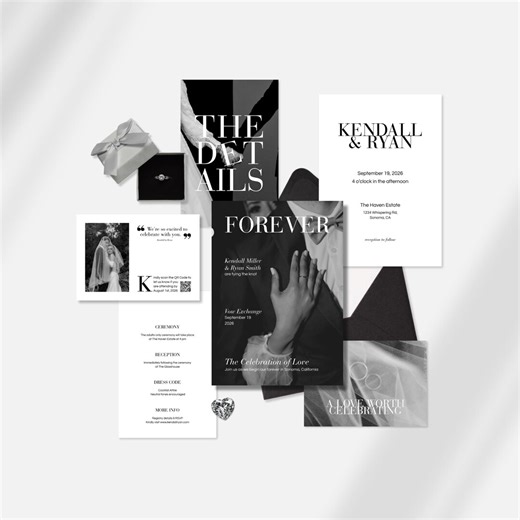 Editorial Wedding Invitation Suite • Canva Template • Magazine Cover, Modern Luxury, Elegant Invite - Etsy