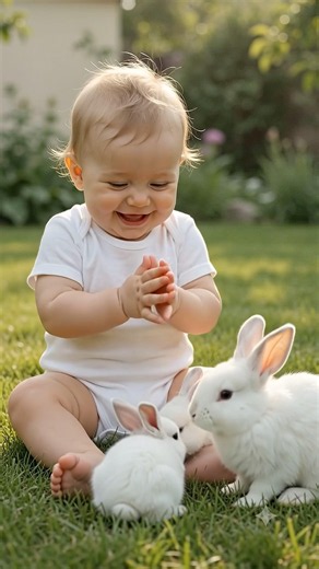 Baby Meets Bunnies For The First Time 🥹🐰| #shorts #bunny #cuteanimals