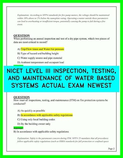 NICET Level III Inspection, Testing & Maintenance of Water-Based Systems Actual Exam | Latest 2026