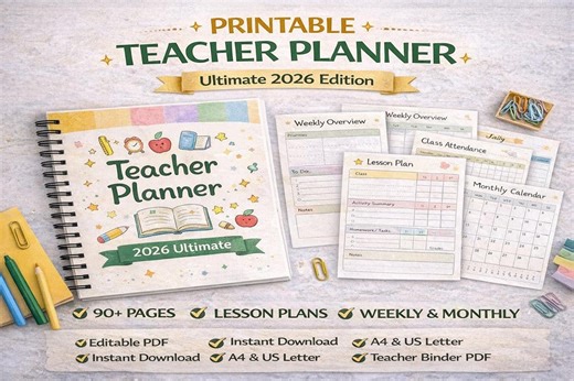 Teacher Planner Printable PDF | Academic Lesson Planner | Weekly Classroom Organizer | Homeschool Teacher Binder | A4 US Letter - Etsy Australia