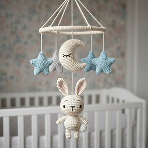Crochet Baby Mobile Pattern PDF | Moon & Stars Nursery Mobile With Bunny Amigurumi | Baby Shower Gift Idea - Etsy