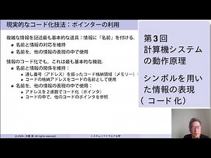 計算機システム概論 第３回「計算機システムの動作原理： シンボルを用いた情報の表現（コード化）」