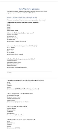 Sample Aptitude Test Questions for Ghana Police Service