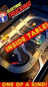 One of a kind Tyco US-1 Electric Trucking set enclosed inside of a glass table! Check out our forums for more details! #slotcars #1980s #vintagetoys #trucker #truckdriver | TYCO US-1 Electric Trucking