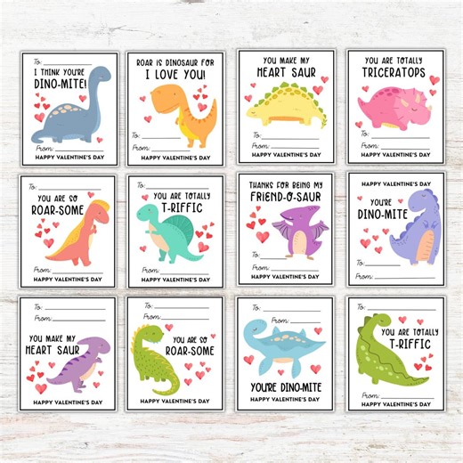 Dinosaur Valentine Cards for Kids Printable | Cute Dino Classroom Valentines | Food-free Valentines | Instant Download PDF | Printable Cards - Etsy