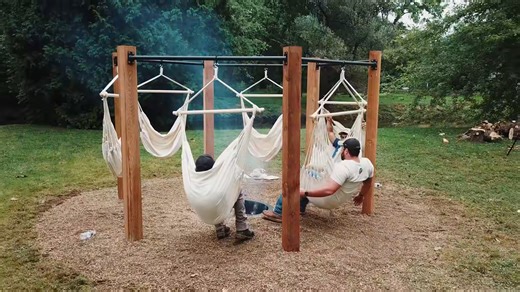Football season demands sacrifice - so he cut down a tree to build an adult swing set for the Guys