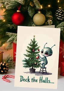 Deck the Hall Card, Funny Alien Christmas Card Digital Download, A6 Printable Holiday Card, Cute Monster Xmas Card for Sci-fi Lovers - Etsy Canada