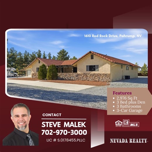 🏡✨ SOLD ✨🏡 This beautiful home is officially SOLD! So grateful to have represented the seller and helped them successfully close this chapter. Thank you for your trust throughout the process! Thinking about selling? Let’s talk strategy and get your home SOLD too! Steve Malek-Nevada Realty 📲 702-970-3000 #Sold #SellerSuccess #pahrumprealestate #NevadaRealty #JustSold #ListingAgent #pahrump #PahrumpNV #pahrumprealtor #pahrumphomes #nevadarealestate #nevadarealtor #NevadaHomes | Nevada Realty